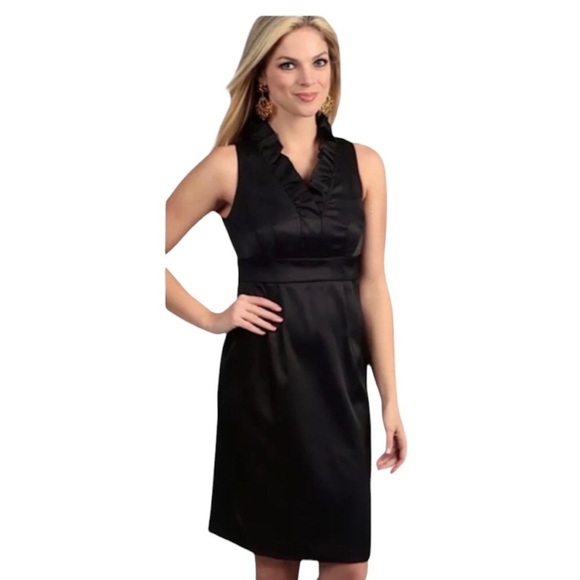 TAYLOR Little Black Dress Ruffle Neck Dress Size 2 - Picture 1 of 8